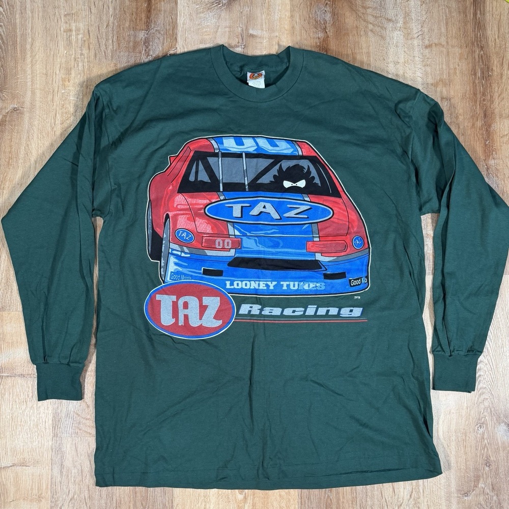 New Vintage Looney Tunes Taz Racing Made In USA Long Sleeve Shirt Size Large